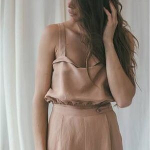 [SOLD] OZMA Vivien Rose Tan Silk Linen Camisole Crop Tank Top